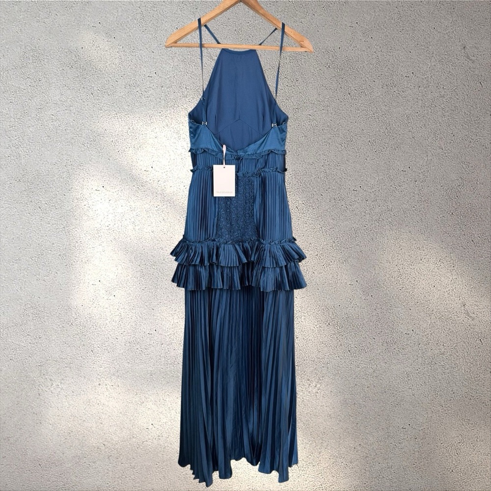 True Decadence Pleated Plisse Tiered Navy Maxi Dress HS1271 US 2 UK 6 - Picture 8 of 9